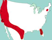 Map of the California condor range in the Pleistocene era
