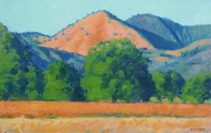 “Sunset on Grass Mountain” Bruce Everett, oil, 11″ x 17″ $750